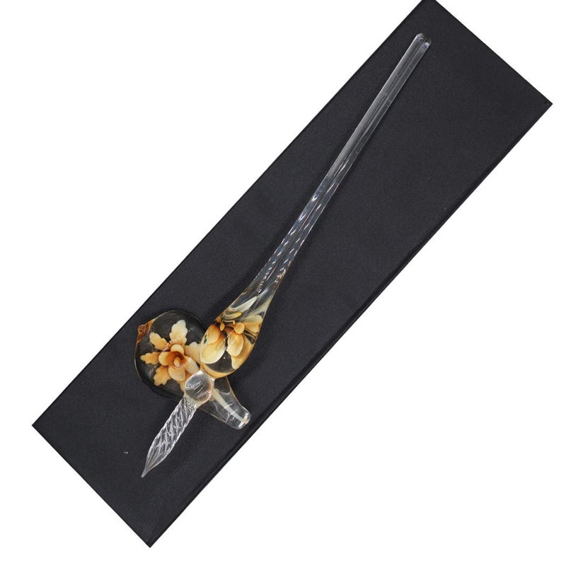 SIPLIV Crystal Glass Intarsia Dip Pen Fountain Pen Kit Vintage Calligraphy Signatures Pen, Yellow - Image 2